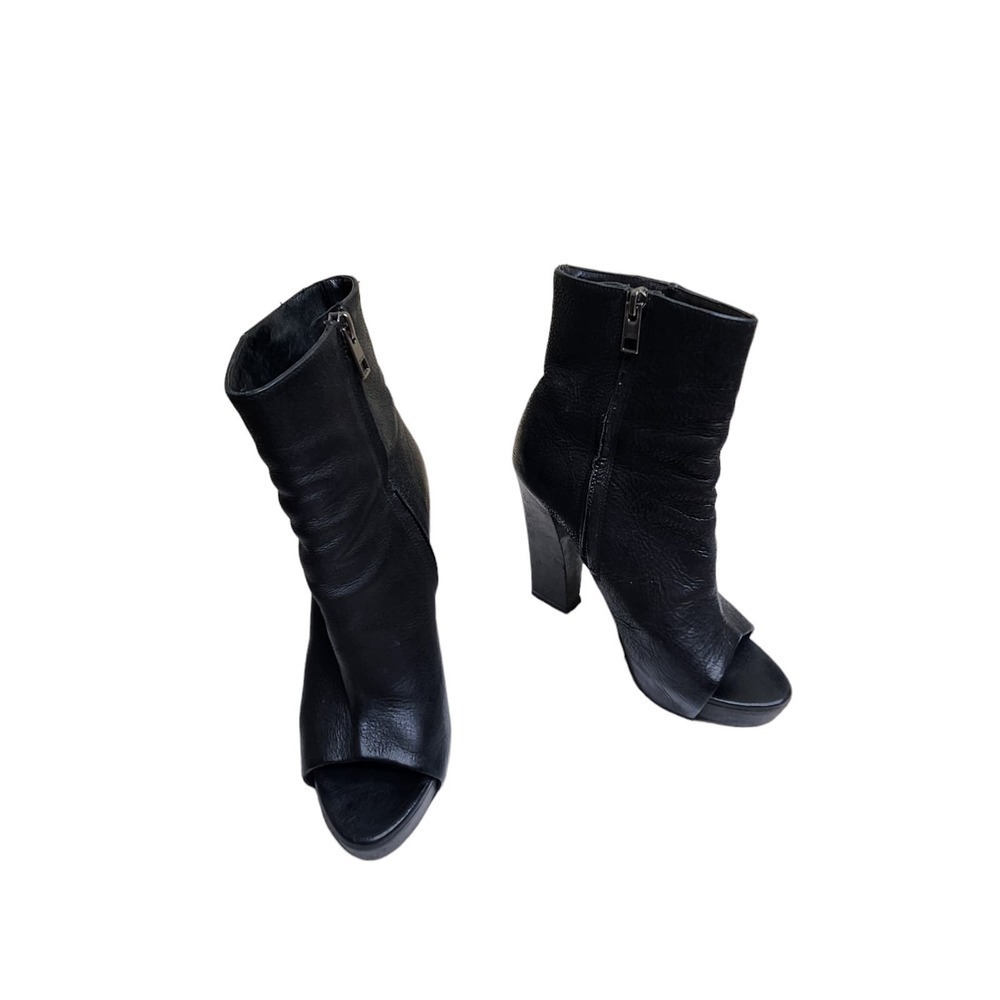 Allsaints women's black leather peep toe platform ankle booties 6.5M - Picture 3 of 10